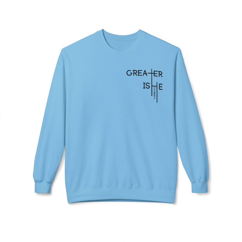 Inspirational Faith Crewneck Sweatshirt - Greater is He