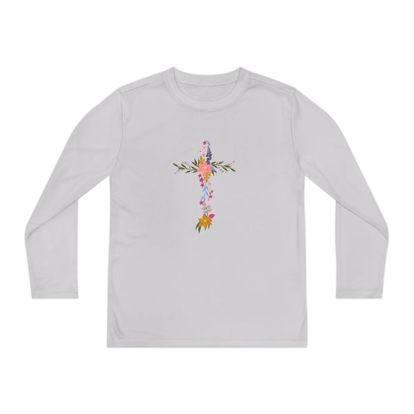 Youth Long Sleeve Floral Cross Tee - Perfect for Spring Celebrations
