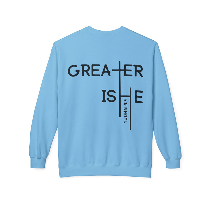 Inspirational Faith Crewneck Sweatshirt - Greater is He