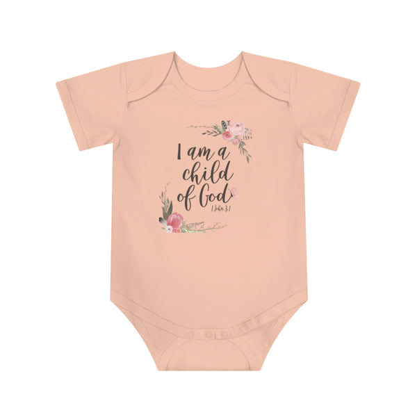 I Am a Child of God Baby Bodysuit - Floral Design for Newborns & Infants