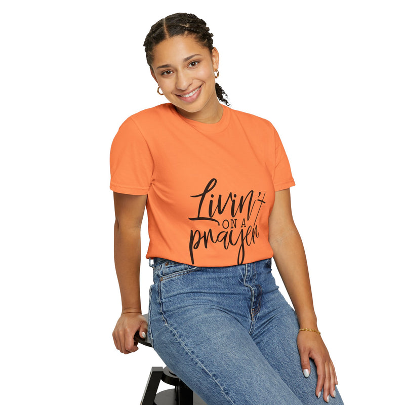 Livin' on a Prayer Unisex Garment-Dyed T-Shirt - Comfortable Casual Tee for Music Lovers