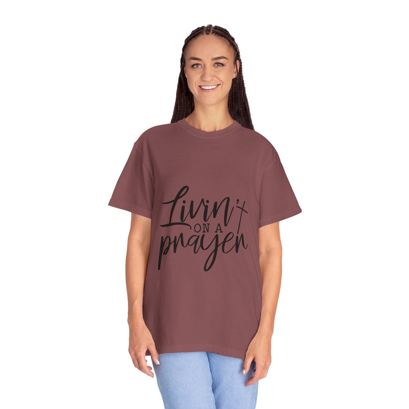 Livin' on a Prayer Unisex Garment-Dyed T-Shirt - Comfortable Casual Tee for Music Lovers