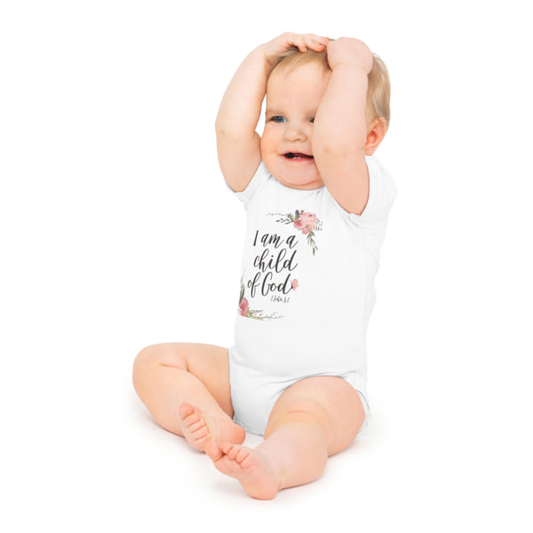 I Am a Child of God Baby Bodysuit - Floral Design for Newborns & Infants