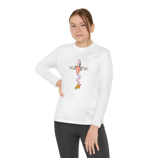 Youth Long Sleeve Floral Cross Tee - Perfect for Spring Celebrations