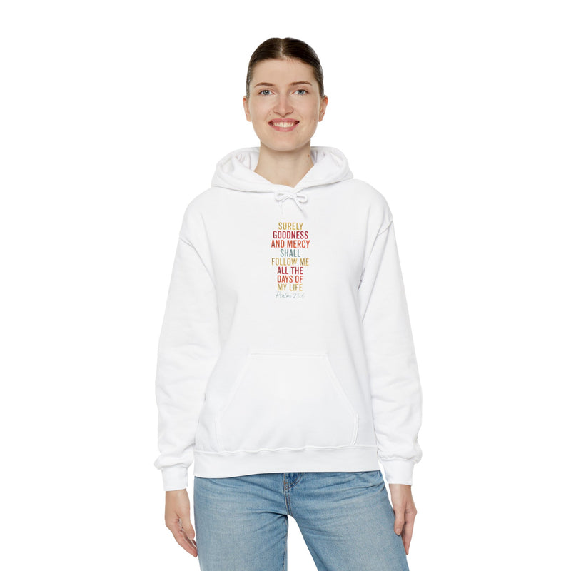 Hooded Sweatshirt - 'Surely Goodness and Mercy' - Cozy Faith Apparel