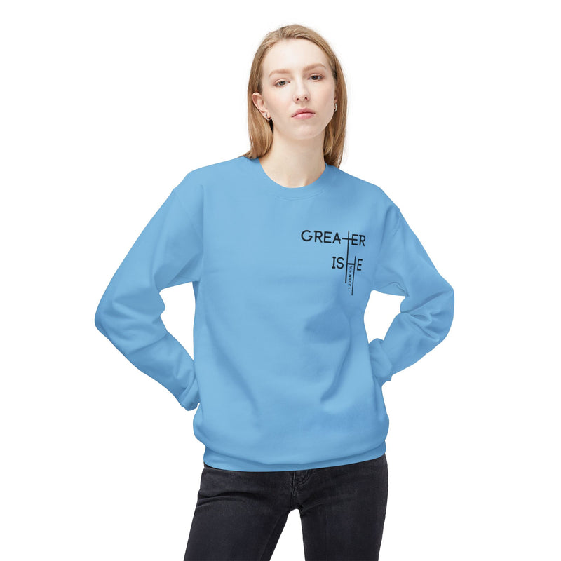 Inspirational Faith Crewneck Sweatshirt - Greater is He