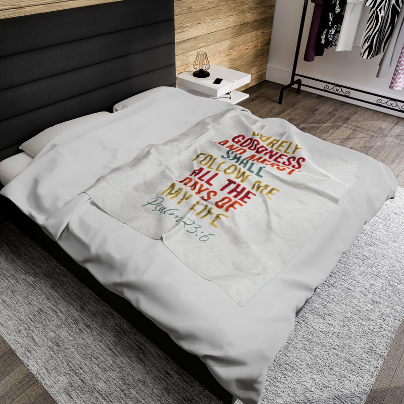 Inspirational Velveteen Plush Blanket - Psalm 23:6 Bible Verse Throw