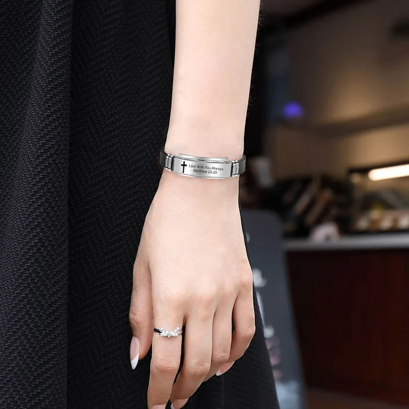 Cross Jesus Scripture Quote Bracelet Christian Bible Verse Inspiring Faith Stainless Steel Bracelets Silicone Wristband